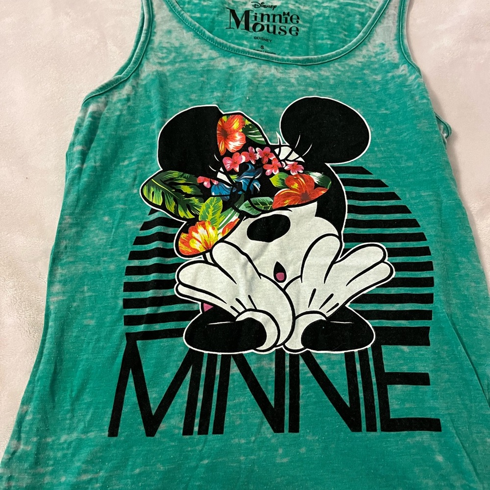 Disney shirt, women's size small tank top, Minnie Mouse, green w/ floral accents